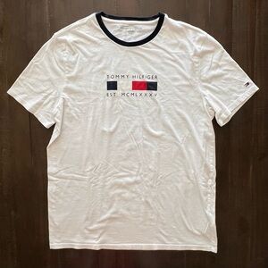 Tommy Hilfiger White Tee with Black and Red Accents